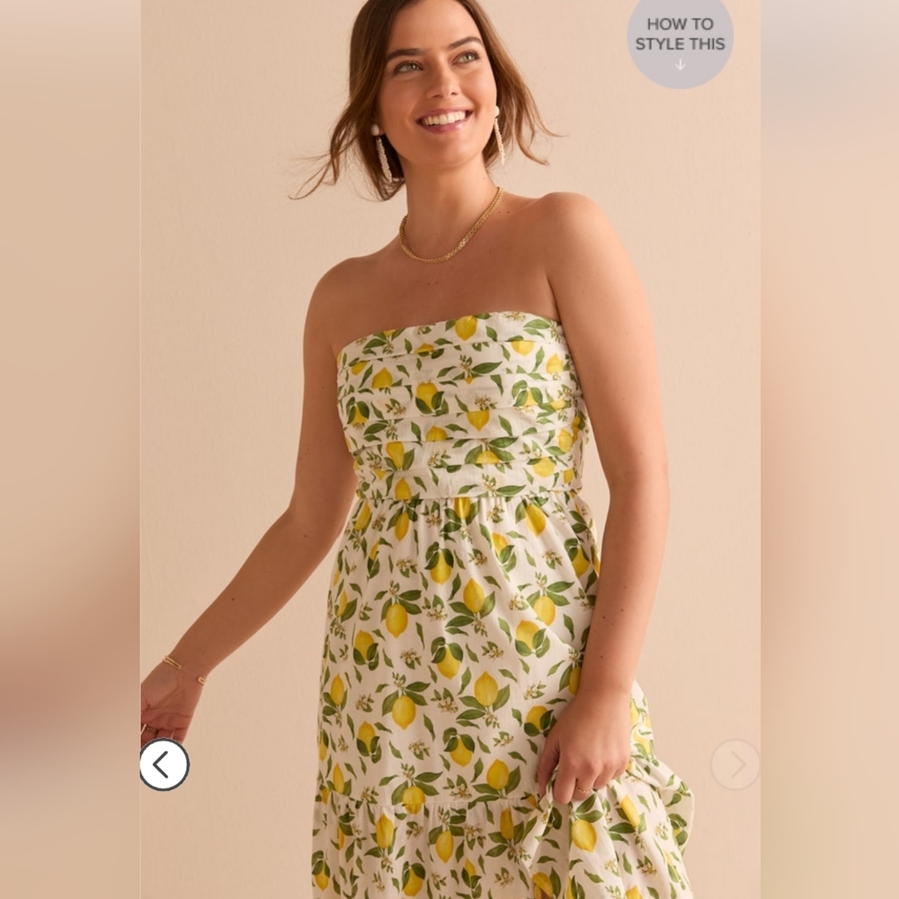 Lemon 🍋 Print "Francesca's" Tonia Strapless Midi Dress NWT
